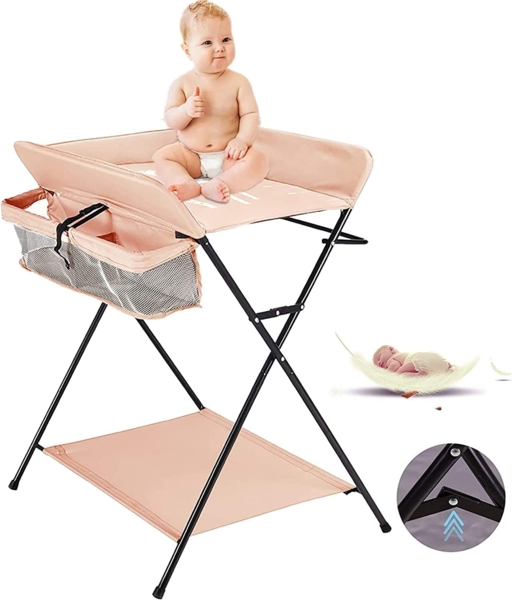 Wickeltisch und Badewanne 2-in-1 für Babys von Geburt bis 12 Monate (bis 25 kg), Faltbar, Tragbar, Mit 4 Rollen (Rosa) Bild 7