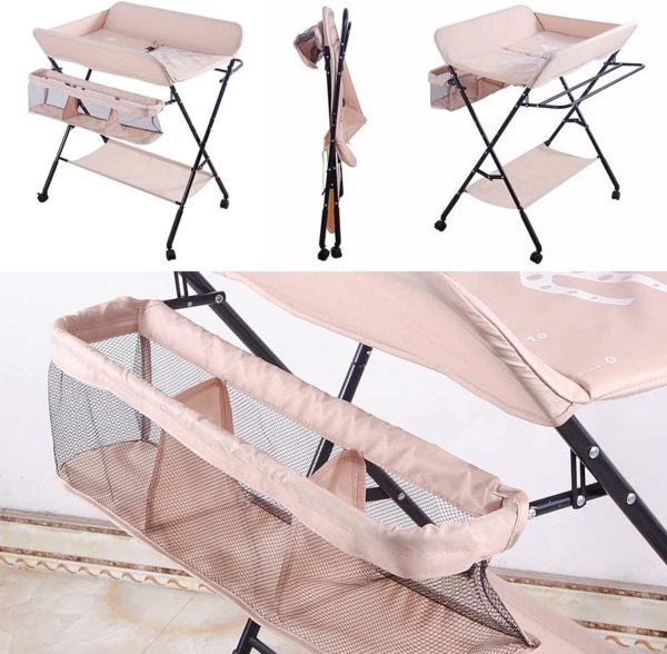 Wickeltisch und Badewanne 2-in-1 für Babys von Geburt bis 12 Monate (bis 25 kg), Faltbar, Tragbar, Mit 4 Rollen (Rosa) Bild 4