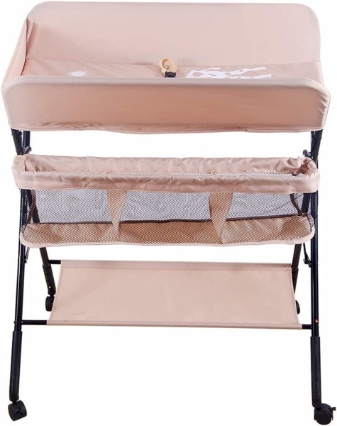 Wickeltisch und Badewanne 2-in-1 für Babys von Geburt bis 12 Monate (bis 25 kg), Faltbar, Tragbar, Mit 4 Rollen (Rosa) Bild 3