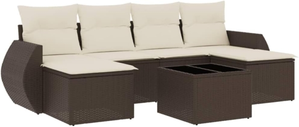 vidaXL 7-tlg. Garten-Sofagarnitur mit Kissen Braun Poly Rattan 3254070