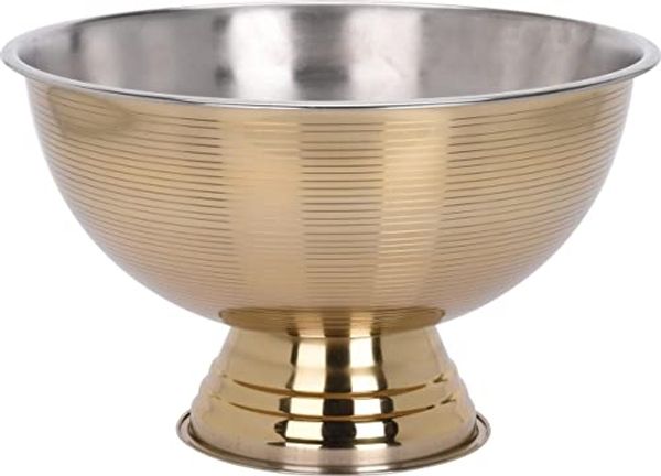 Deko-Schale auf Standfuß goldfarben aus Stahl 39 5 cm