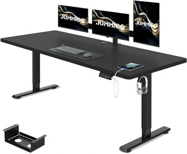 JUMMICO Schreibtisch elektrisch höhenverstellbar mit Kabelwanne & USB-Buchse, Schwarz, 200x80 cm