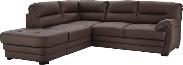 Mivano Ecksofa Royale / Zeitloses L-Form-Sofa mit Ottomane und hohen Rückenlehnen / 246 x 90 x 230 / Lederoptik, braun