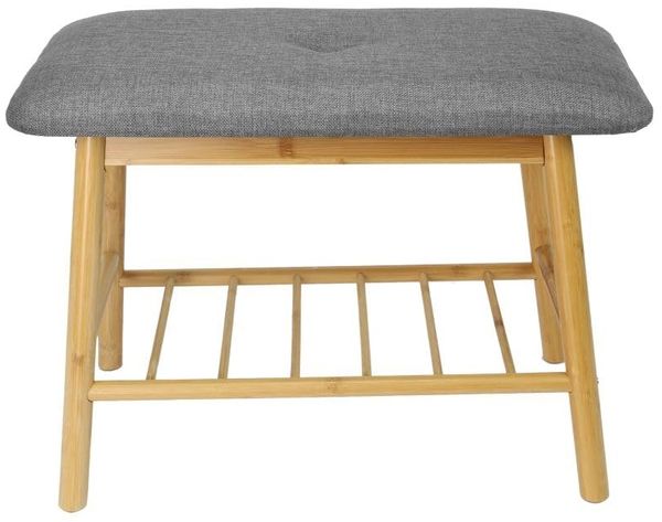 TrendLine Bambus Bank 60x30x45cm Bezug Leinen/Polypropylen Sitzbank Fußhocker Polsterhocker Sitzhocker