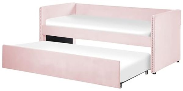 Tagesbett TROYES 90 x 200 cm Samtstoff Pastellrosa