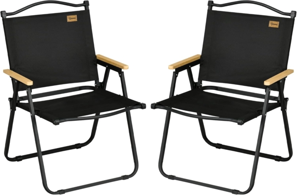 Outsunny Campingstuhl 2er Set faltbarer Gartenstuhl mit Stahlrahmen (Holzoptik, Klappsessel für Pool, Strand, 2 St), Oxfordstoff, Schwarz