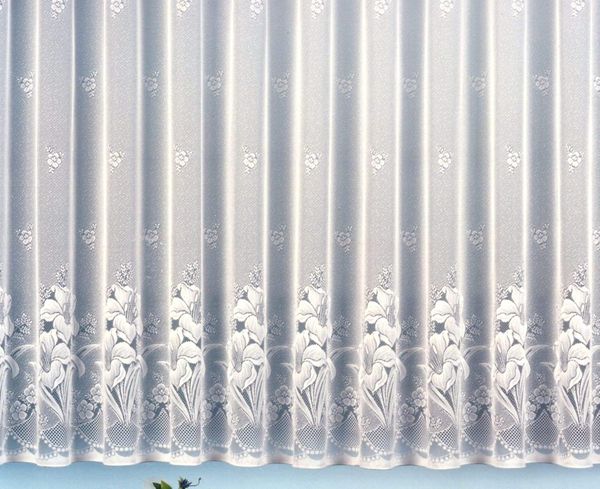heimtexland Gardine Jacquard Stores Gardine Blumen weiß Fertigstore, Kräuselband (1 St), transparent, Jacquard, Kräuselband für Wunschbreite I Bleiband für schönen Fall