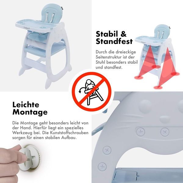 Daliya® Kombihochstuhl MULTIHOK 4in1 Baby- & Kinderhochstuhl, Spieltisch mit Kinderstuhl (Set, 3 St), Kinderhochstuhl wandelbar zu Spieltisch oder Lerntisch mit Kinderstuhl Bild 4