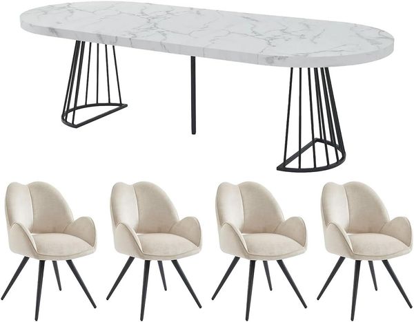 Vente-unique - FIRELA Essgruppe Holz, Platte SchwarzWeiß - B 110 cm x H 76 cm x L 260 cm210 cm160 cm110 cm