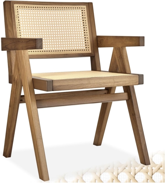 tectake Esszimmerstuhl Holzstuhl Lissy mit Wiener Geflecht im Boho-Stil (Set, 1 St), Breite Rückenlehne und bequeme Sitzfläche mit Armlehnen