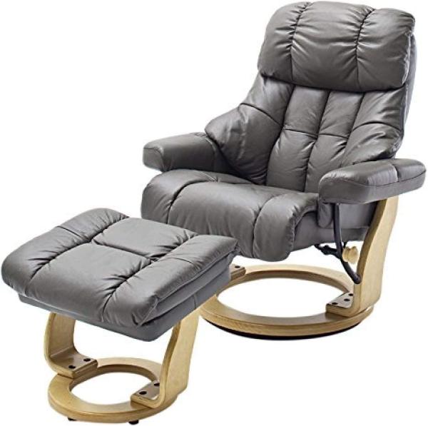 Relaxsessel Calgary XXL schlamm Leder mit Hocker/ Natur