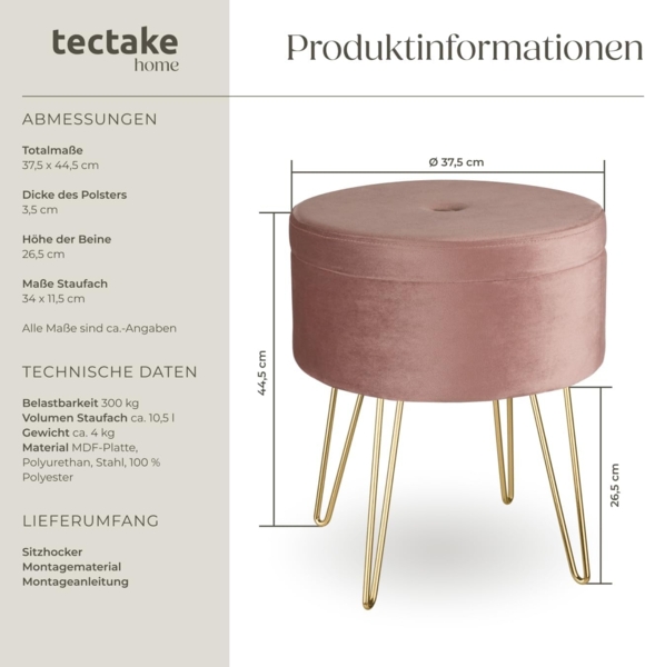 tectake Sitzhocker Ava, rund Bild 3