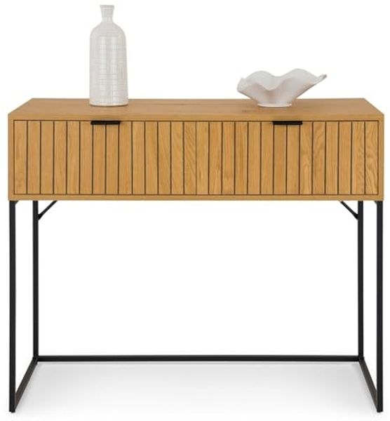 IDIMEX Konsolentisch SELO, Beistelltisch schmal mit Rillen Design und 2 Schubladen wildeiche