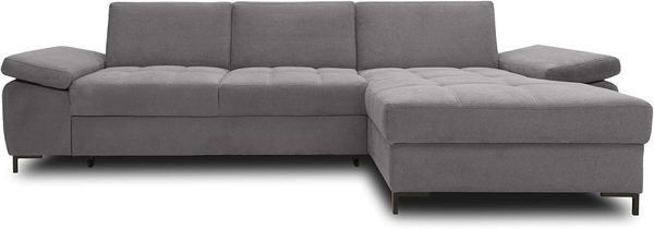 DOMO Collection Curacao Ecksofa, Eckcouch mit Federkern, Sofa mit Armlehnfunktion in L-Form, Schlaffunktion, dunkelgrau, 297x160 cm