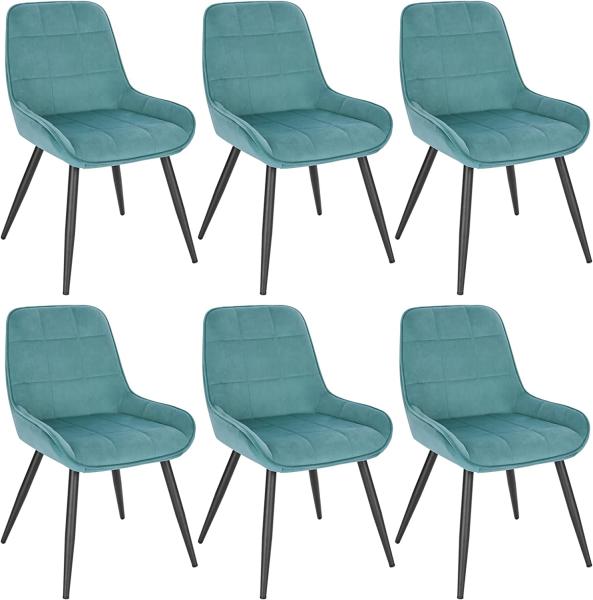 WOLTU Esszimmerstühle 6er Set, Polsterstuhl Samt, Küchenstuhl gepolstert, Akzentstuhl für Wohnzimmer Schlafzimmer Küche, ergonomischer Stuhl mit Rückenlehne, Türkis, BH331ts-6