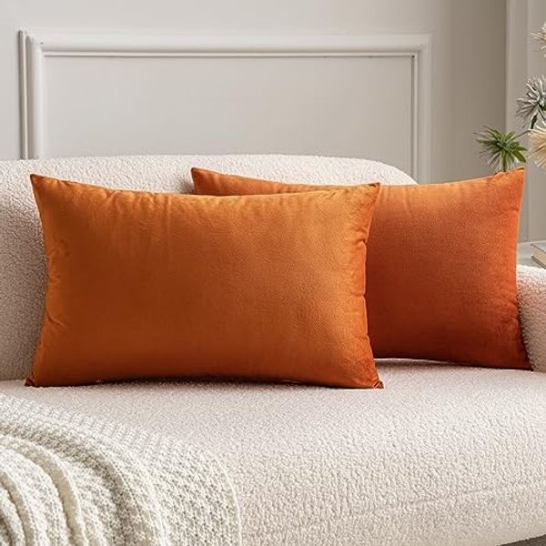 MIULEE 2er Set SAMT Kissenbezug Kissenhülle Dekorative Dekokissen Sofakissen Lendenkissen Wurfkissenbezug mit Verstecktem Reißverschluss Sofa Schlafzimmer 12x20 Inch 30x50 cm Orange