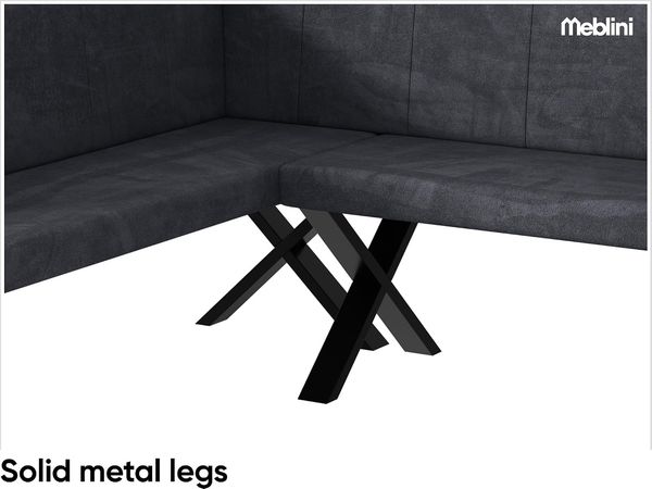 MEBLINI Eckbank für Esszimmer mit ausziehbarem Tisch - Küchenbank - Essecke - Sitzecke Küche - PETER - X-Beine 142x196x87cm Links - Dunkelgrau Samt/B Weiß Hochgl. Bild 7
