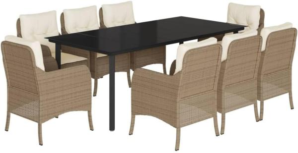 vidaXL 9-tlg. Garten-Essgruppe mit Kissen Beige Poly Rattan 3211975