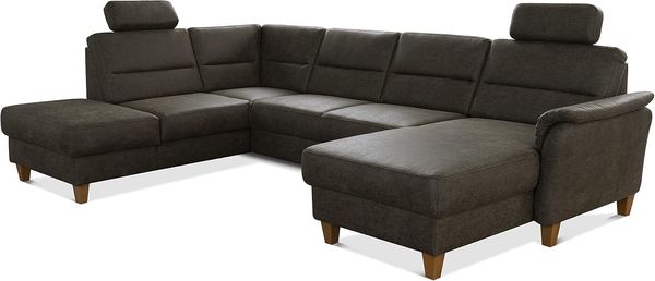 CAVADORE U-Form-Sofa Palera / Federkern-Wohnlandschaft mit 2 Kopfstützen / 314 x 89 x 212 / Mikrofaser in Lederoptik, Oliv