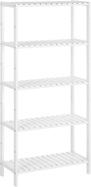 SONGMICS Badezimmerregal, Bambus weiß, 60 x 26 x 130 cm