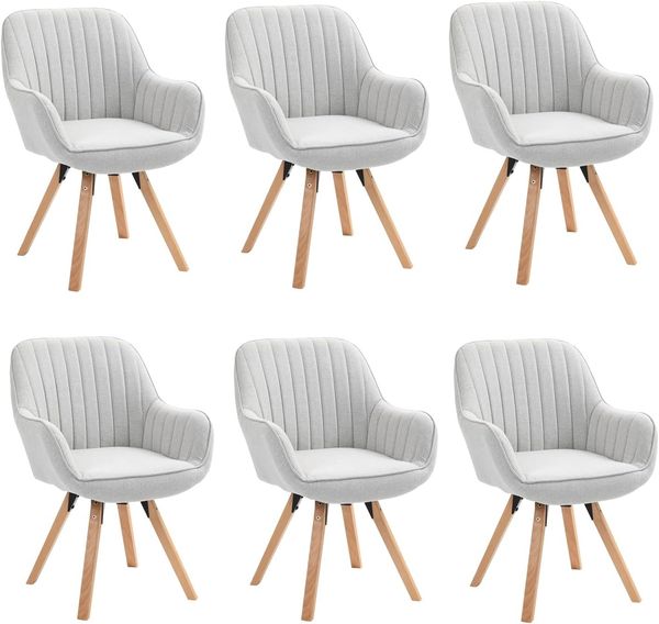 MEUBLE COSY Esszimmerstühle Drehbar 6er Set Küchenstuhl Polsterstuhl Drehstuhl mit Armlehne Sessel Schminkstuhl aus Stoff Massivholzbeine für Esszimmer Wohnzimmer Arbeitszimmer, Beige