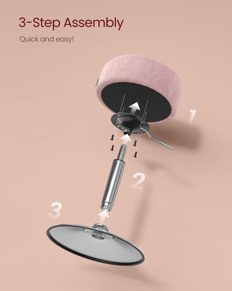 Schminkhocker, Schminkstuhl, Sitzhocker, höhenverstellbar, 360° drehbar, PU, dicke Polsterung, für Schlafzimmer, Küche, Esszimmer, pastellrosa Bild 7