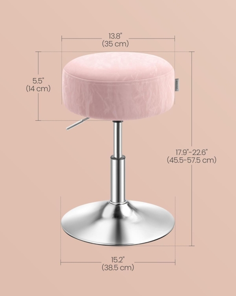 Schminkhocker, Schminkstuhl, Sitzhocker, höhenverstellbar, 360° drehbar, PU, dicke Polsterung, für Schlafzimmer, Küche, Esszimmer, pastellrosa Bild 3
