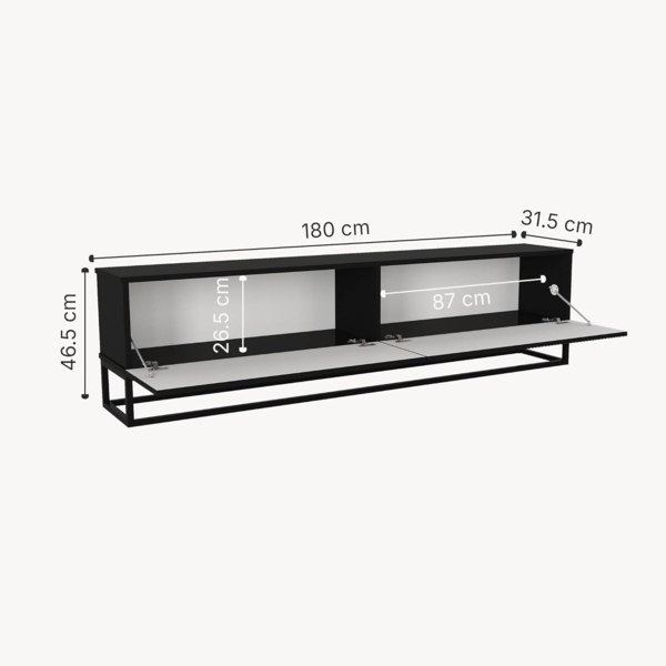 TV-Lowboard Verpsboga langes Gestell 180 x 32 x 47 cm Schwarz [en. casa] Bild 7