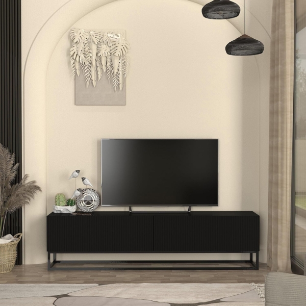 TV-Lowboard Verpsboga langes Gestell 180 x 32 x 47 cm Schwarz [en. casa] Bild 3
