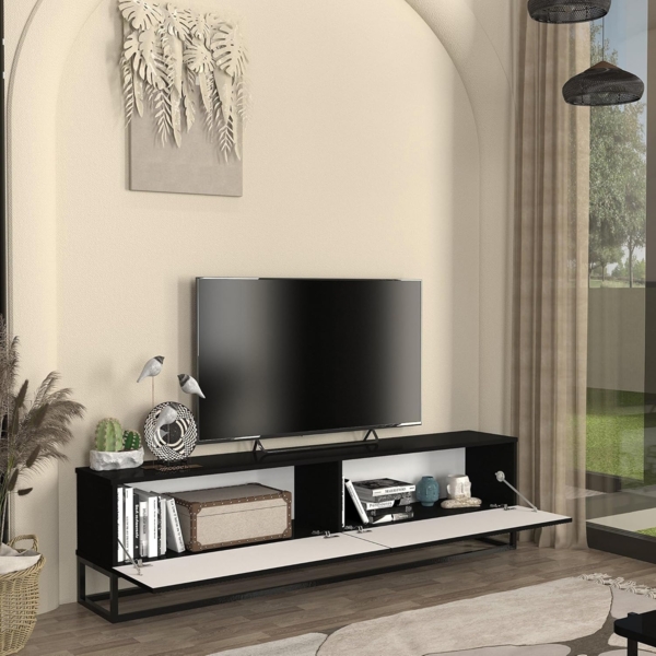 TV-Lowboard Verpsboga langes Gestell 180 x 32 x 47 cm Schwarz [en. casa] Bild 2