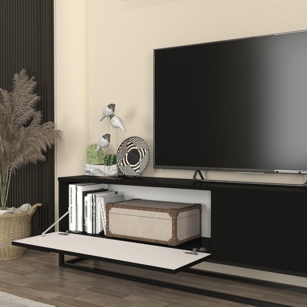 TV-Lowboard Verpsboga langes Gestell 180 x 32 x 47 cm Schwarz [en. casa] Bild 5