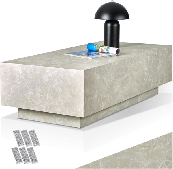 tectake Couchtisch Beistelltisch Lasley mit Standfuß, Belastbarkeit 45 kg, 120x60x35 cm (1-St, 1 tlg), Markanter Couchtisch in stilvoller Travertinoptik