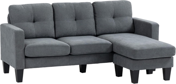 HOMCOM Ecksofa Couch mit Umkehrbarer Chaiselongue, Federkern, Hochdichtem Schaumstoff, L Form Eckcouch 1 Teile, für Wohnzimmer, Schlafzimmer, Dunkelgrau