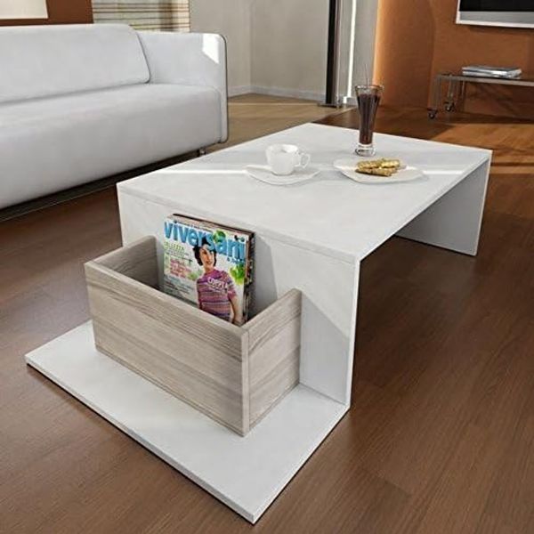 'Pot' Couchtisch, Weiß Cordoba, mit Zeitschriftenablage, 107x60 cm