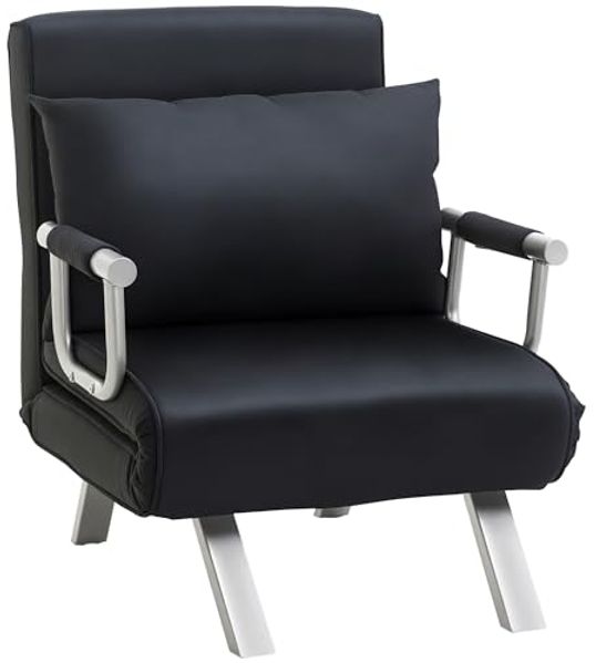 HOMCOM Sessel Schlafsessel mit Armlehne, 2-in-1 Gästebett (Klappbett, 1-St, Schlafsofa), für Wohnzimmer, Schwarz