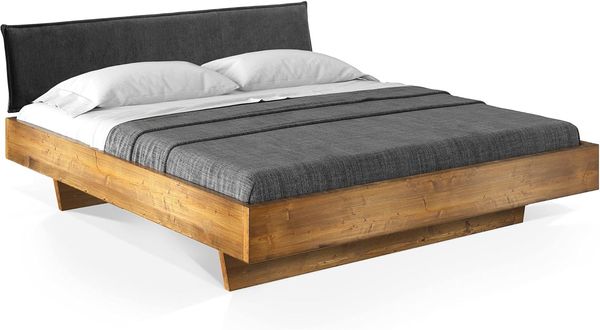 Möbel-Eins CURBY Wangenbett mit Polster-Kopfteil, Material Massivholz, rustikale Altholzoptik, Fichte gebürstet Vintage 90x220 cm Stoff Anthrazit ohne Steppung