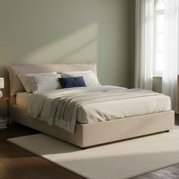 Talamo Italia - Cloe Doppelbett, Bettkasten mit abnehmbarem Bezug, gepolstertem Kopfteil und Bettkastenrahmen, 100 % Made in Italy, geeignet für Matratzen 160x200 cm, taubengrau