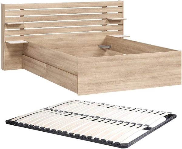 Vente-unique - Bett mit Stauraum - 160 x 200 cm + Lattenrost - Holzfarben - TENALIA II