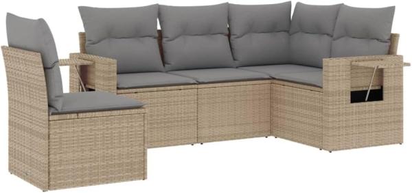 vidaXL 5-tlg. Garten-Sofagarnitur mit Kissen Beige Poly Rattan 3252506