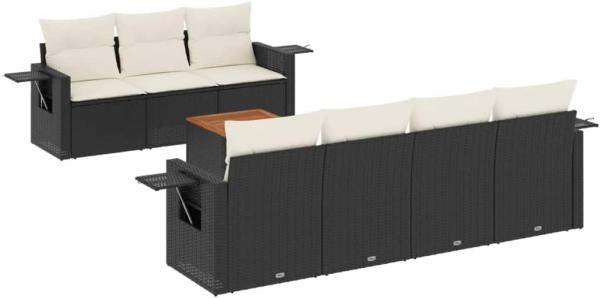 vidaXL 8-tlg. Garten-Sofagarnitur mit Kissen Schwarz Poly Rattan 3256798