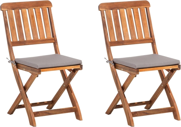 Set mit 2 Stühlen und Sitzkissen CENTO Akazienholz Grau