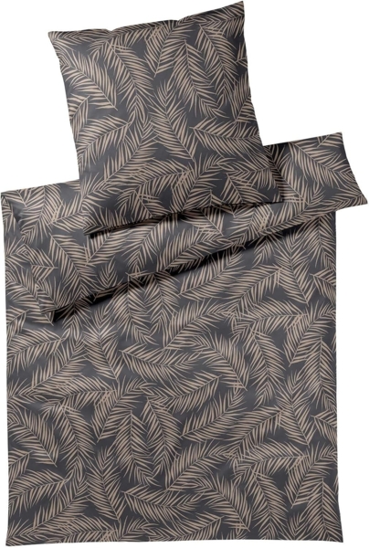 Elegante Mako Satin Bettwäsche Maison Leaves 24551-9 Anthrazit 135x200