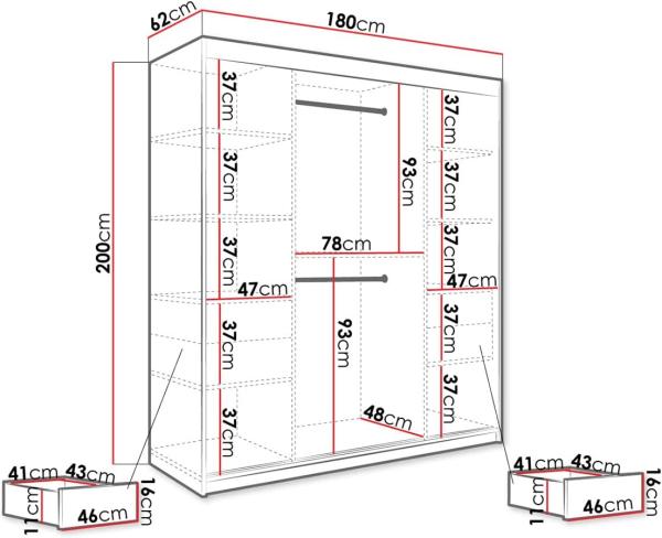 Kleiderschrank Kamoga T1 180 (Schwarz / Marmor Schwarz + Gold, mit Schubladen) Bild 3