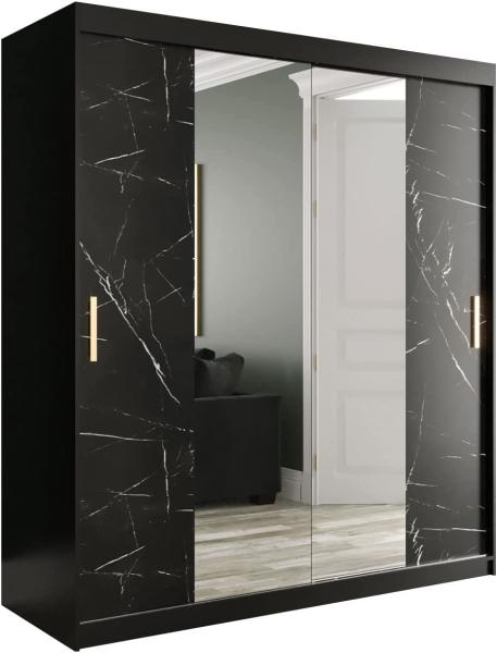 Kleiderschrank Kamoga T1 180 (Schwarz / Marmor Schwarz + Gold, mit Schubladen) Bild 1