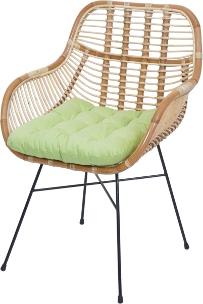 Esszimmerstuhl HWC-P17, Küchenstuhl Korbstuhl Rattansessel Rattanstuhl Stuhl, Kubu Rattan Metall ~ Polster grün