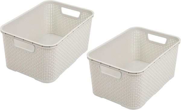 BranQ - Home essential Korb in Rattan Design 2er Set Grösse L 19l, Creme