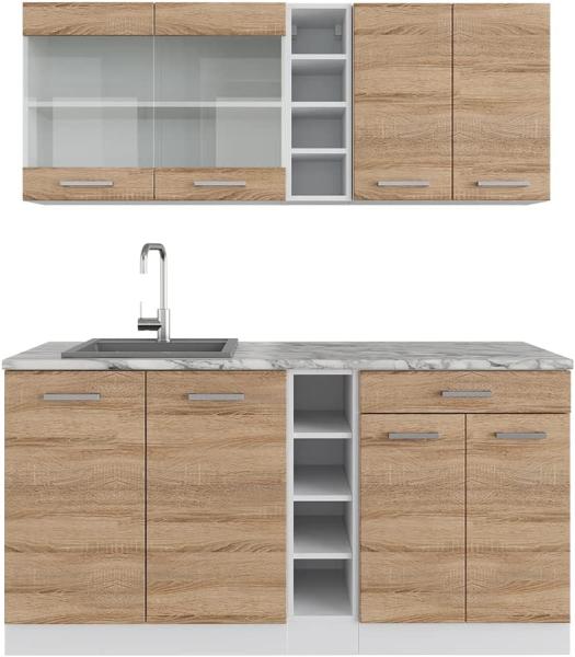 Singleküche R-Line Sonoma/Weiß 160 cm ohne Arbeitsplatte Vicco