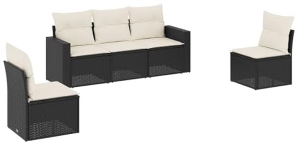 vidaXL 5-tlg. Garten-Sofagarnitur mit Kissen Schwarz Poly Rattan 3251123