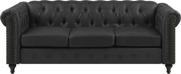 3-Sitzer Sofa Kunstleder schwarz CHESTERFIELD