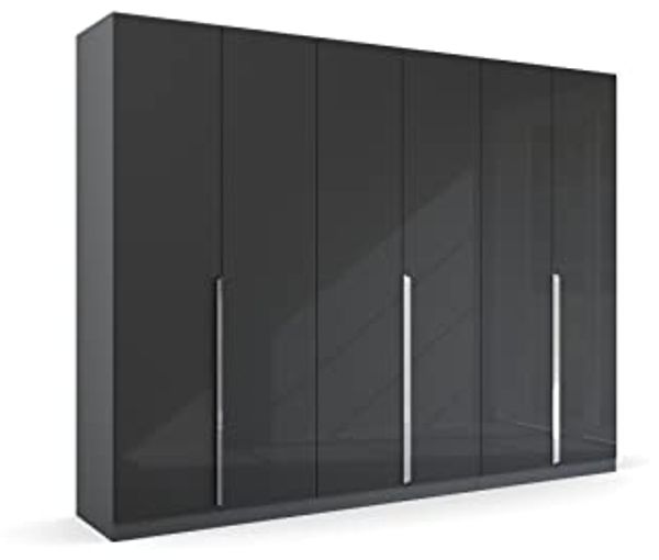 Kleiderschrank Drehtürenschrank Glamour | 6-türig | effektgrau Hochglanz / grau metallic 271x210